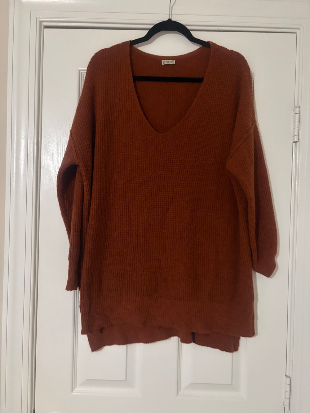 Free People Rust V-Neck Oversized Sweater